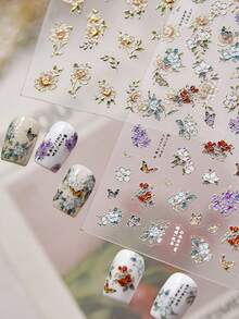 1 Sheet Luxury Retro Gilded Chinese Style Floral Butterfly Gold Foil Nail Stickers Nail Supplies - Multicolor - View 1