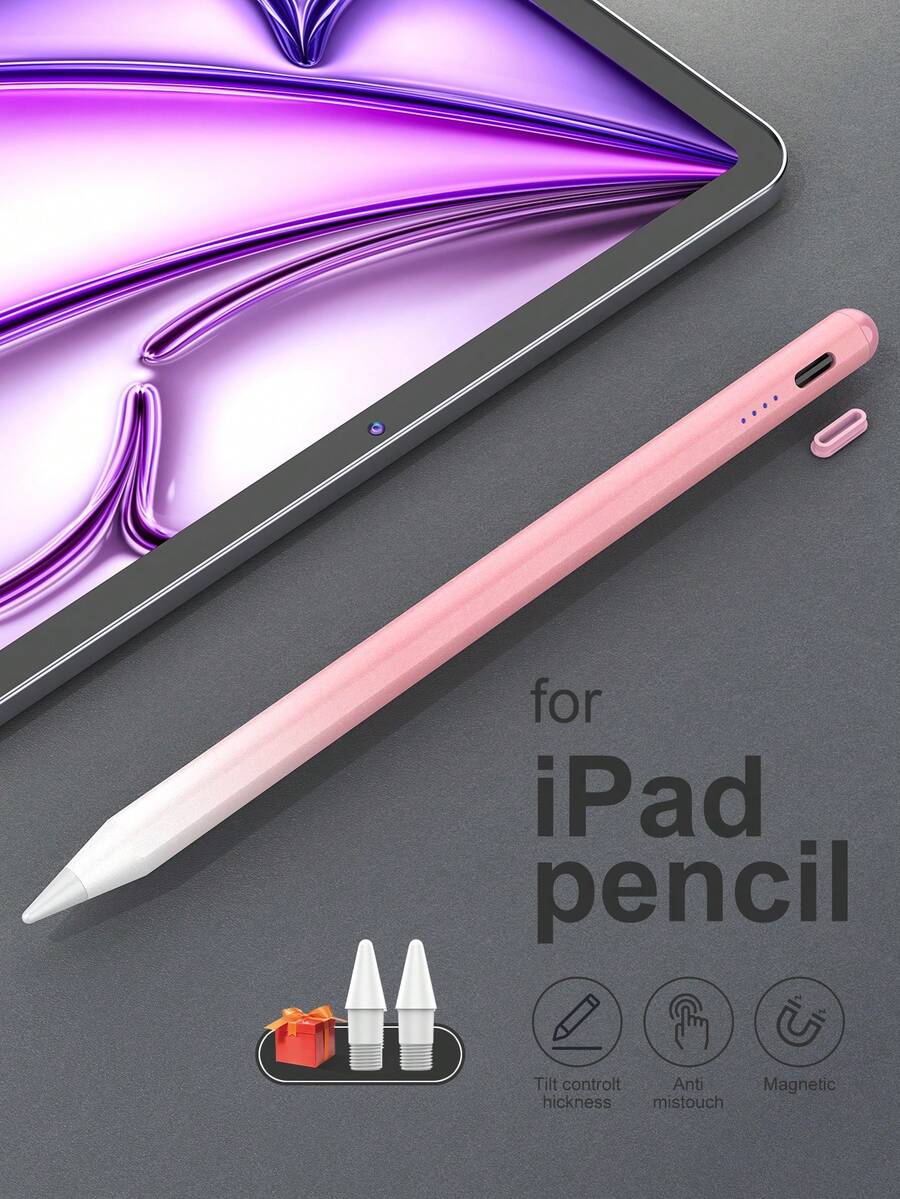 11th Gen (2025)  (A16) 11-Inch Compatible Stylus Pen With LED Power Indicator Light, Fits 2018-2025 S, Replaceable Tip Design, Also Suitable For  6th Gen (9.7"), Includes Type-C Cable For  10th Gen, Double-Tap Top To Power On/Off, Compatible With  9th/8th/7th Gen, Ombre Pink - 粉色 - 查看 1