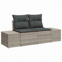 vidaXL 7-Teiliges Gartensofaset Mit Kissen, Hellgrau, Poly-Rattan - Grey - View 4