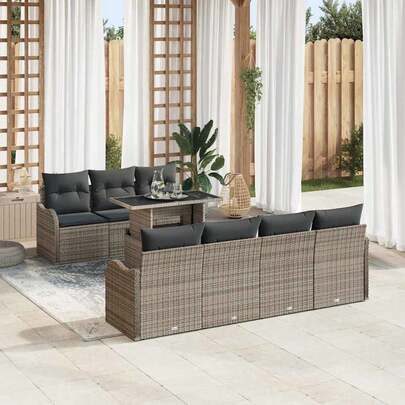 vidaXL 8-Teiliges Garten-Sofa-Set Mit Kissen, Grau Poly-Rattan
