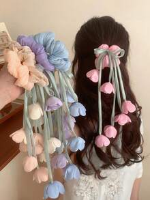 1 chiếc dây buộc tóc ruy băng hình hoa tulip thanh lịch dành cho nữ, dây buộc tóc hoa cao cấp, thích hợp sử dụng hàng ngày để buộc tóc đuôi ngựa, dây chun buộc tóc, dây thun buộc tóc. - Nhiều màu - Xem 13