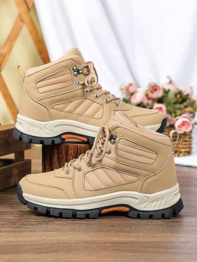 秋冬季户外徒步鞋，踝部支撑中帮徒步靴，防滑耐磨鞋底，棕色，适合日常穿着、步行、户外徒步和登山，是馈赠佳品。