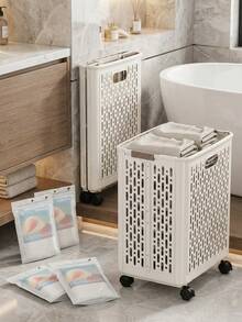 Foldable Laundry Basket With Wheels, Bathroom Dirty Clothes Storage Hamper, Household Dirty Clothes Organizer - Multicolor - View 9