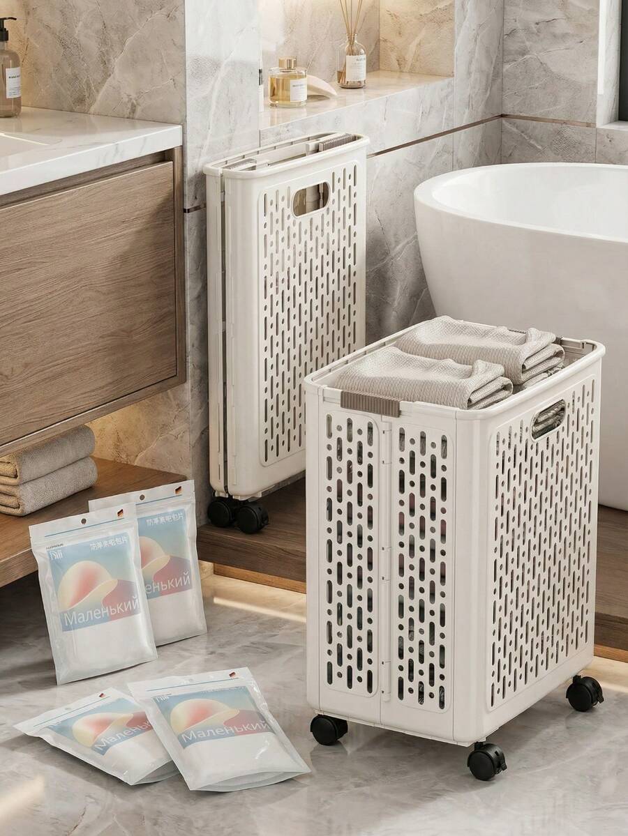 Cesta de lavandería plegable con ruedas, cesto de almacenamiento de ropa sucia para el baño, organizador de ropa sucia para el hogar - Multicolor - Ver 1
