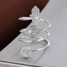 1 pieza Anillo ajustable con diseño único en forma de palma incrustado con circonita cúbica para mujeres - Multicolor - Ver 10