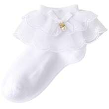 1 Pair Cotton Girls' Large Lace Pearl Bow Dance Socks, Elegant Princess Style Mesh Short Socks For Party Outfit - White - View 8