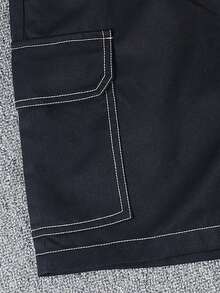 Boys & Teens Loose Fit Cargo Shorts, Casual Knee Length Pants For Spring/Summer - Black - View 9