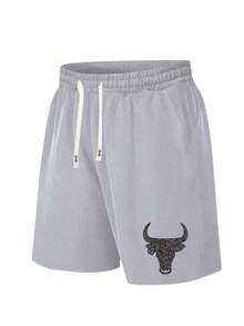 Summer New Men's Shorts Personalized Bull Pattern Print Regular Plus Size Casual Sports Shorts Men Beach Pants - Light Grey - View 1