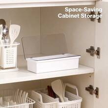 Portautensili da parete minimalista bianco con coperchio - Organizer da cucina in plastica salvaspazio, base bianca e superiore, sistema di drenaggio per bacchette, cucchiai, forchette - Conservazione igienica su piano di lavoro/frigorifero, design moderno ispirato all'Asia - Bianco - Visualizzare 1