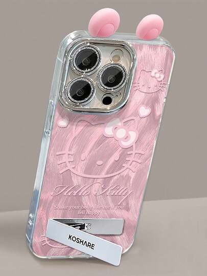 Sanrio 1个可爱猫耳羽毛装饰手机壳，兼容苹果11/12/13/14/15/16/17 Pro Max