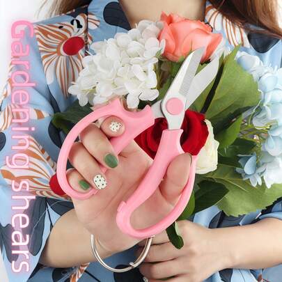 مقص متعدد الوظائف بتصميم زهري، مقص تشذيب على شكل حرف V لترتيب الزهور والبستنة والتقليم، من الفولاذ المقاوم للصدأ مع مقبض مريح قطعة واحدة