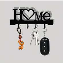 1pc Home Love Shaped Keyring Wall Mount Entryway Organizer With Hooks, No Drilling Required, Suitable For Living Room Home Decor - màu đen - Xem 1