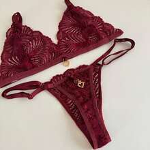 Sexy Backless Thong Set With Pendant Detail - 酒紅色 - 查看 3