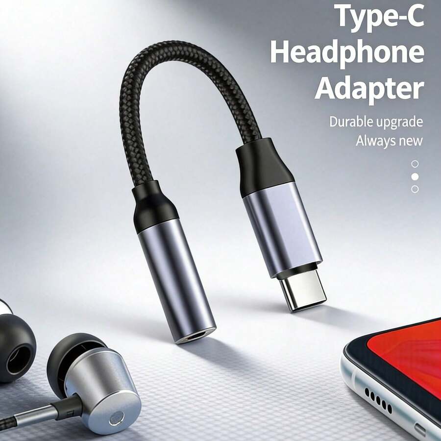 Adaptador de conector de auriculares de 3.5 mm, convertidor compatible con iPhone 17 Pro Max/17 Air/17 Pro/17/16/15, S25/S24/S23/S22/S21, cable auxiliar de audio de serie - Negro - Ver 1