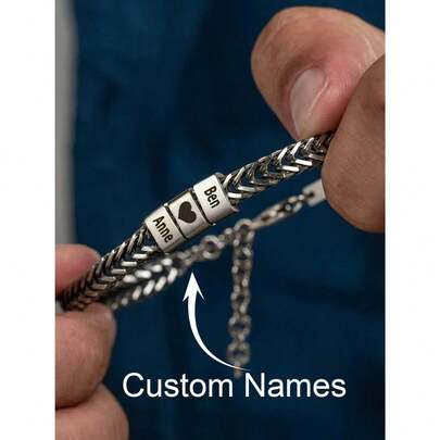 Personalized Name Charm Bracelet For Men,Personalized Engraved Of 1-4 Names Bracelets Bracelet,Unique Personalized Name Engraved Bracelet,Men's Personalized Name Engraved Bracelet,Gold Color Stainless Steel Daily Wear Wrist Accessory,Valentine's Day Jewelry,Gifts For Father And Boyfriend