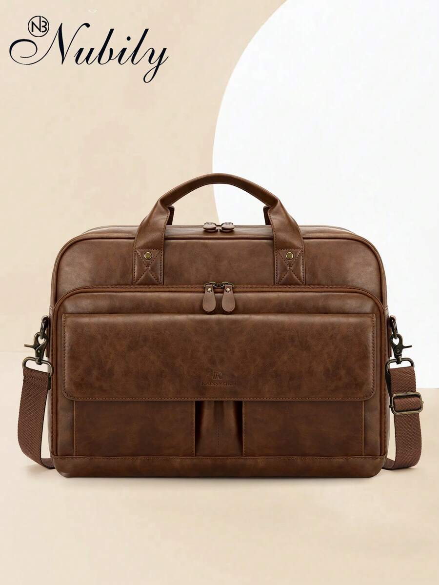 PU Leather Messenger Bag For Men: 15.6 Inch Vintage Briefcase, Lightweight Business Satchel With Multiple Pockets For Office, Work & Commute - 棕色 - 查看 1