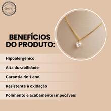 Colar Coração Cristal banhado a ouro 18k - Dourado - Visão 2