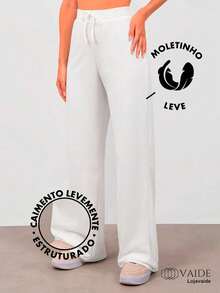 Women's Wide-Leg Sweatpants, High Waist, Faux Drawstring, Wide Waistband, Flare Leg, Comfortable Summer Style - 鏽棕色 - 查看 3