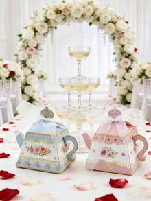 12 Stück Blumen Tee Party Geschenktüten, Tee Party Zubehör, Tee Party Geschenkboxen, Tee Party Dekorationen, Vintage Blumen Teekanne Boxen, geeignet für Hochzeiten, Gender Reveal Partys, Brautduschen, Geburtstagsfeiern, Blumen Teekanne Süßigkeiten Geschenkboxen, Frühlings Garten Thema, toll für Frauen - Blau und Rosa - Übersicht 5