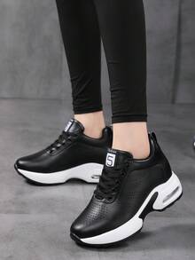 [Comfortable Sports Shoes] Women's Lightweight & Comfortable Ladies' Sports Shoes With Built-In Height Increase | Versatile For Outdoor Activities - Black - View 4