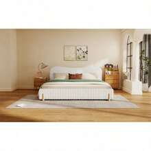 Modern Minimalist Upholstered Bed King Size With Soft Headboard Plush Long-Pile Fabric Covering No Storage Space Mattress Not Included White - White1 - View 5