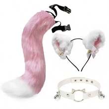 Halloween Animal Ear & Tail Set, Anime Cat Ear Headband, Handmade Cat Ear Headband, Fox Tail Accessory, Cosplay Animal Ear & Tail Set With Bell Collar - Multicolor - View 18