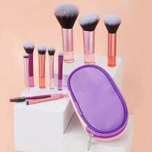 Kit Of 10 Mini Makeup Brushes With Case – Portable For Travel/ Short Handles, Multicolor/ Daily And Professional Use - Random - View 7