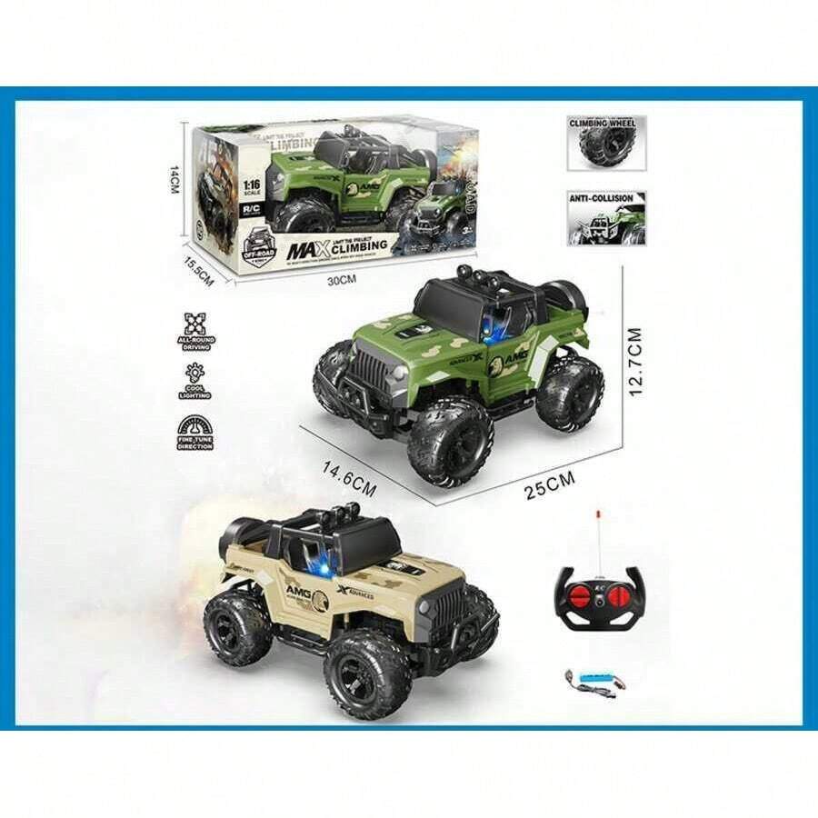 Coche de juguete militar todoterreno verde y desierto con control remoto para niños, función de derrape con luces - aleatorio - Ver 1