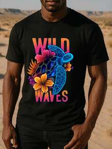 T-shirt court à manches courtes pour hommes avec imprimé de tortue , T-shirt casual d'été à manches courtes, T-shirt simple en tricot pour hommes, T-shirt confortable et unique convenant pour la plage et les activités de plein air, les voyages décontractés, les courses quotidiennes, en tissu pur, lavable en machine - Blanc - Voir 9