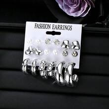 VKME 18件套金属材质爱心珍珠不对称卡片耳环套装 - XH92825184-85 - 查看 6