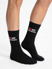 1/3 Pairs "I Love My Girlfriend" Socks, Cute Gift For Boyfriend, Anniversary, Valentine's Day, Birthday, Funny Boyfriend Gift, Creative "I Love My Girlfriend" Socks, Autumn - Multicolor - View 4