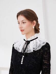 1pc Women's Lace Trim Tie Decor Simple Versatile Daily Wear Retro Lolita Style Detachable Collar,Festival,Travel,Disco,Graduation Outfit - Multicolor - View 1