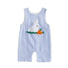 Ropa de bebé y niños pequeños - Petos, mamelucos, ropa de Pascua con bordado de conejo y zanahoria, mamelucos sin mangas - Neblina azul - Ver 11