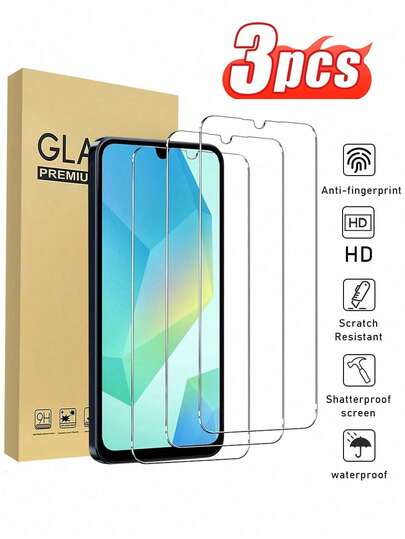 3片装超清钢化玻璃屏幕保护膜，自动吸附无气泡，防水，防指纹，防摔，防刮花，兼容三星A14/A15/A25/S23 FE/A54/S24FE/A16/A36/A56/A16/A17/A07/Galaxy S21/S22/S23/S24 Ultra/S24FE/Galaxy S25 Ultra/S25系列，曲面设计，易于安装，兼容手机壳