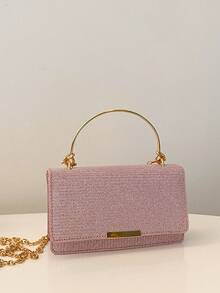 Women's Metallic Handbag, Fashion Shiny Crossbody Chain Small Square Bag For Party And Gathering - Pink - View 4