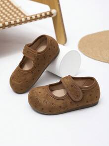 1 Pair Spring/Summer New Baby Flat Shoes, Solid Color Suede Design Princess Style Shoes, Unisex Toddler Solid Color Hook And Loop Casual Shoes Suitable For Outdoor Wear - Brown - View 7