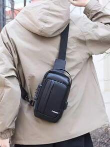 Unisex Lightweight USB Charging Chest Bag With Anti-Theft Password Lock, Crossbody Shoulder Bag - Black - View 7