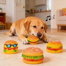 宠物逼真汉堡造型吱吱叫玩具，内置发声装置，柔软有弹性，挤压即可发出声音，耐啃咬，防止磨牙，互动抛掷玩具，猫狗逗弄玩具 - 彩色 - 查看 5