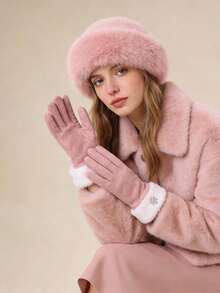 1 set élégant et luxueux de chapeau en fausse fourrure noire et de gants - avec des manchettes moelleuses et des détails de broderie de flocons de neige pour garder au chaud. Ensemble d'accessoires d'hiver pour les déplacements quotidiens et les rassemblements de vacances des femmes, Saint-Valentin - flocon de neige - Voir 7