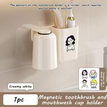 Juego de soporte magnético y vaso para cepillo de dientes con soporte de pared - Organizador de baño, instalación sin taladro con adhesivo/tornillo apto para oficina o viaje - Almacenamiento higiénico y ahorro de espacio - Multicolor - Ver 14