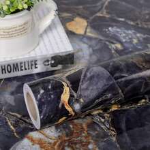 1 Roll 3D Sapphire Paper, Scandinavian Gold Foil Textured Covering For Christmas Party Backdrop - Marble - View 1