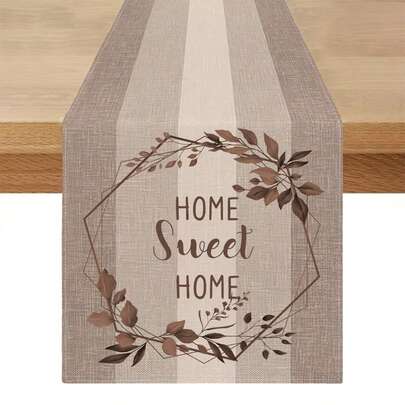 1 szt. bieżnik na stół "Dom, słodki dom" z nadrukiem słojów drewna, odpowiedni do jadalni, kuchni, wystroju domu, na imprezy plenerowe i do restauracji, faktura przypominająca len