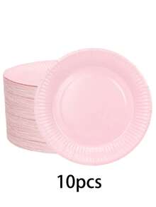 10个/20个/50个浅粉色一次性纸盘，6英寸粉色纸蛋糕盘，7英寸甜点盘，9英寸餐盘，适用于小吃、沙拉、家常菜和DIY，也适用于办公室、露营、室内使用、生日、新娘送礼会、性别揭晓派对、婚礼和其他场合。 - 粉色 - 查看 13