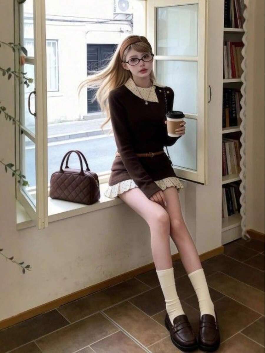 Women Two-Piece Outfits - 卡其色 - 查看 1