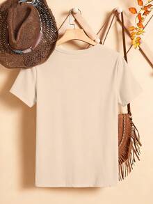 Cherry Print Round Neck Short Sleeve T-Shirt, Casual Children T-Shirt For Spring & Summer - Apricot - View 4