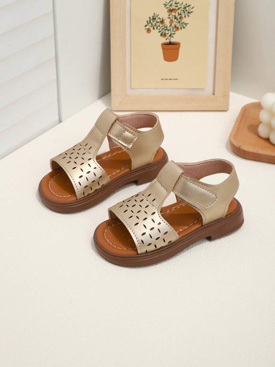 1双女婴时尚凉鞋，休闲百搭防滑橡胶底婴儿连衣裙凉鞋 - 玫瑰金 - 查看 1