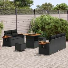 vidaXL 10-Teiliges Garten-Sofa-Set Mit Kissen, Schwarz Poly-Rattan - Noir - Voir 3