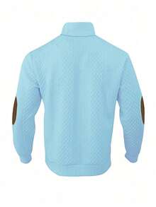 Men's Jacquard Knit Long Sleeve Top, Autumn/Winter Minimalist Stand Collar Undershirt, Solid Crew Neck T-Shirt, Men's Long Sleeve T-Shirt, Holiday Gift For Boyfriend - Baby Blue - View 6