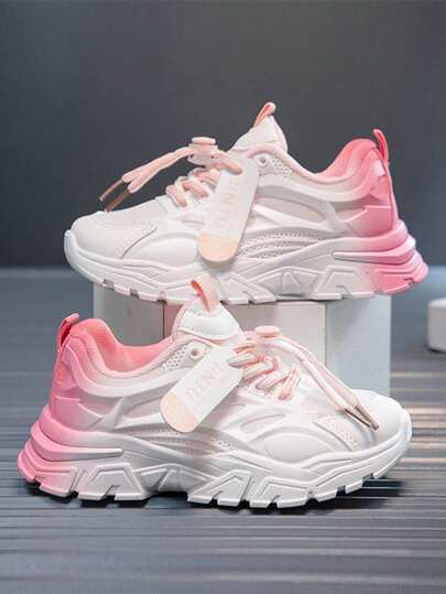 1 Pair Unisex Gradient Color Flat Shoes, Fashionable And Cool Children's Soft Bottom Non- Breathable Sneakers, Multi-Functional Stylish Running Shoes, Suitable For Students Daily Wear, All Seasons ( Outsole)