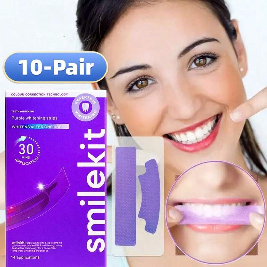 10对紫色牙齿美白贴，深层清洁，口腔护理，清新口气，旅行居家两用美白贴 - 紫色牙貼-10對 - 查看 1